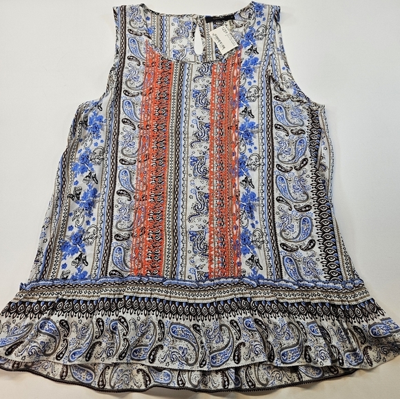 THML Tops - THML Women's Ruffle Top Sleeveless Blouse Size Medium Blue Red NWT